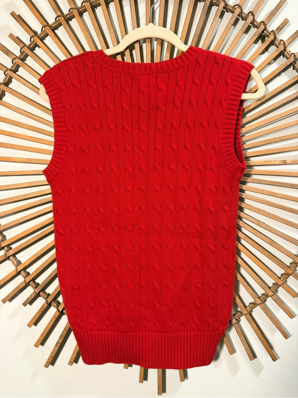 Polo by Ralph Lauren Women's Red Cable Knit V-Neck Sweater Vest Preppy Nautical - Picture 6 of 8